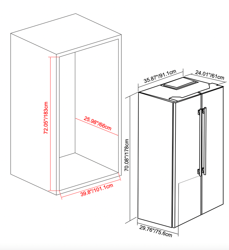 Forno 36" Side by Side 20 cu.ft Refrigerator in Stainless Steel with Water Dispenser and Ice Maker (FFRBI1844-36SB)