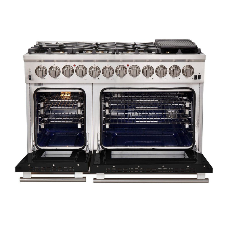 Forno 48" Capriasca Dual Fuel Range with 8 Gas Burners and 240v Electric Oven in Stainless Steel with Black Door (FFSGS6187-48BLK)