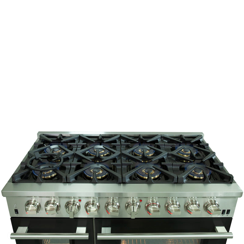 Forno 48" Capriasca Dual Fuel Range with 8 Gas Burners and 240v Electric Oven in Stainless Steel with Black Door (FFSGS6187-48BLK)