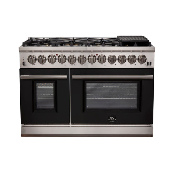 Forno 48" Capriasca Dual Fuel Range with 8 Gas Burners and 240v Electric Oven in Stainless Steel with Black Door (FFSGS6187-48BLK)