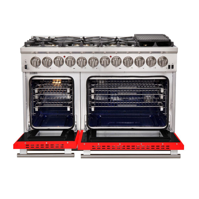 Forno 48" Capriasca Dual Fuel Range with 8 Gas Burners and 240v Electric Oven in Stainless Steel with Red Door (FFSGS6187-48RED)