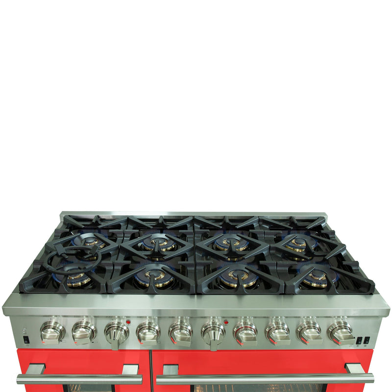 Forno 48" Capriasca Dual Fuel Range with 8 Gas Burners and 240v Electric Oven in Stainless Steel with Red Door (FFSGS6187-48RED)