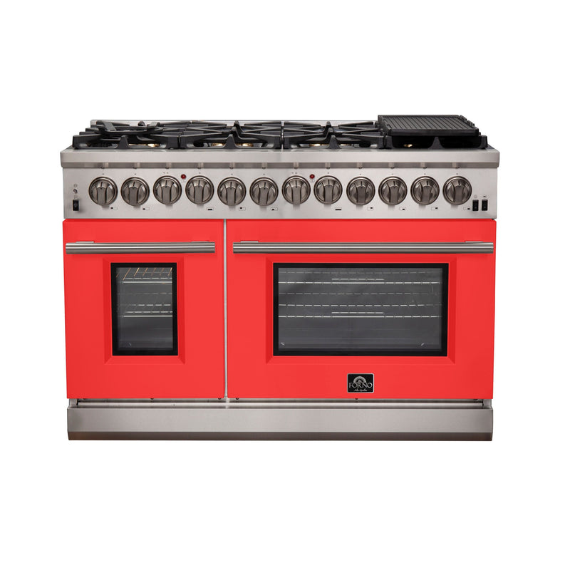 Forno 48" Capriasca Dual Fuel Range with 8 Gas Burners and 240v Electric Oven in Stainless Steel with Red Door (FFSGS6187-48RED)