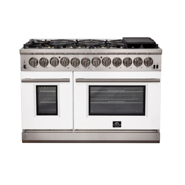 Forno 48" Capriasca Dual Fuel Range with 8 Gas Burners and 240v Electric Oven in Stainless Steel with White Door (FFSGS6187-48WHT)