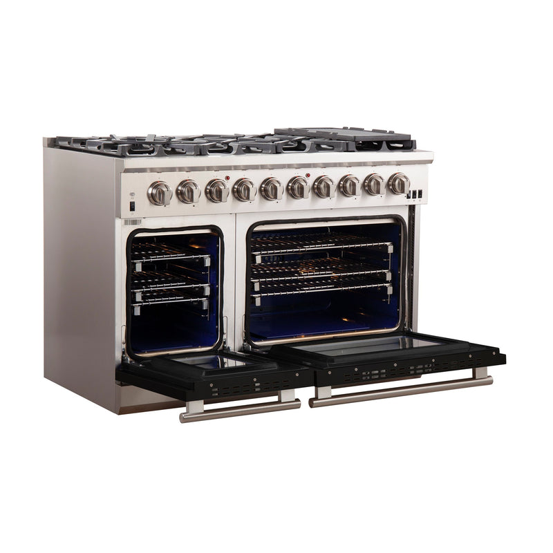 Forno 48" Capriasca Gas Range with 8 Gas Burners and Convection Oven in Stainless Steel with Black Door (FFSGS6260-48BLK)
