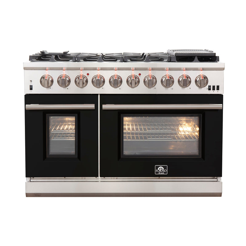 Forno 48" Capriasca Gas Range with 8 Gas Burners and Convection Oven in Stainless Steel with Black Door (FFSGS6260-48BLK)