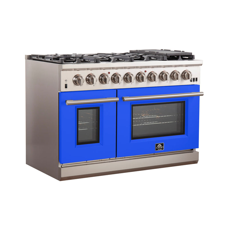Forno 48" Capriasca Gas Range with 8 Gas Burners and Convection Oven in Stainless Steel with Blue Door  (FFSGS6260-48BLU)