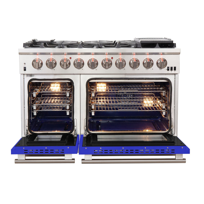 Forno 48" Capriasca Gas Range with 8 Gas Burners and Convection Oven in Stainless Steel with Blue Door  (FFSGS6260-48BLU)