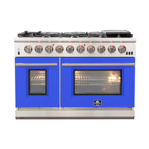 Forno 48" Capriasca Gas Range with 8 Gas Burners and Convection Oven in Stainless Steel with Blue Door  (FFSGS6260-48BLU)