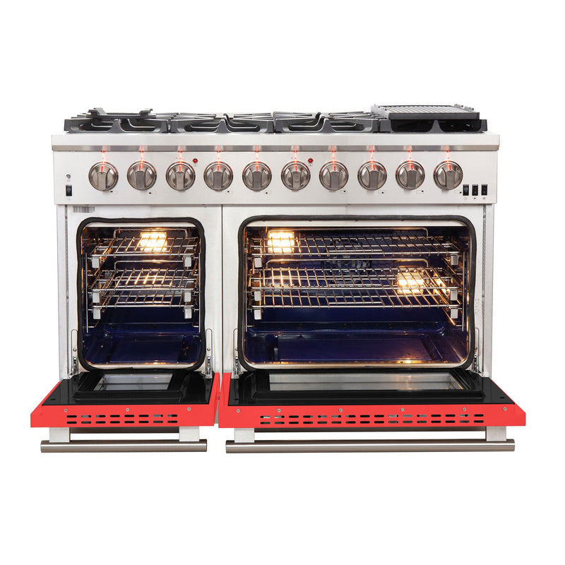 Forno 48" Capriasca Gas Range with 8 Gas Burners and Convection Oven in Stainless Steel with Red Door (FFSGS6260-48RED)