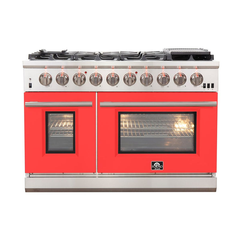 Forno 48" Capriasca Gas Range with 8 Gas Burners and Convection Oven in Stainless Steel with Red Door (FFSGS6260-48RED)