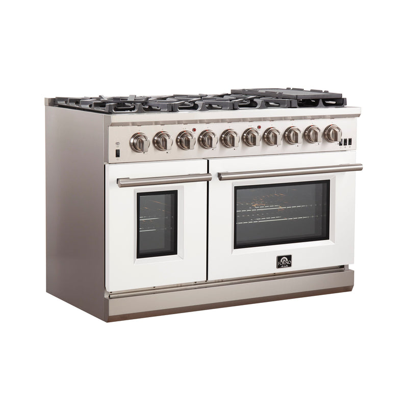 Forno 48" Capriasca Gas Range with 8 Gas Burners and Convection Oven in Stainless Steel with White Door (FFSGS6260-48WHT)