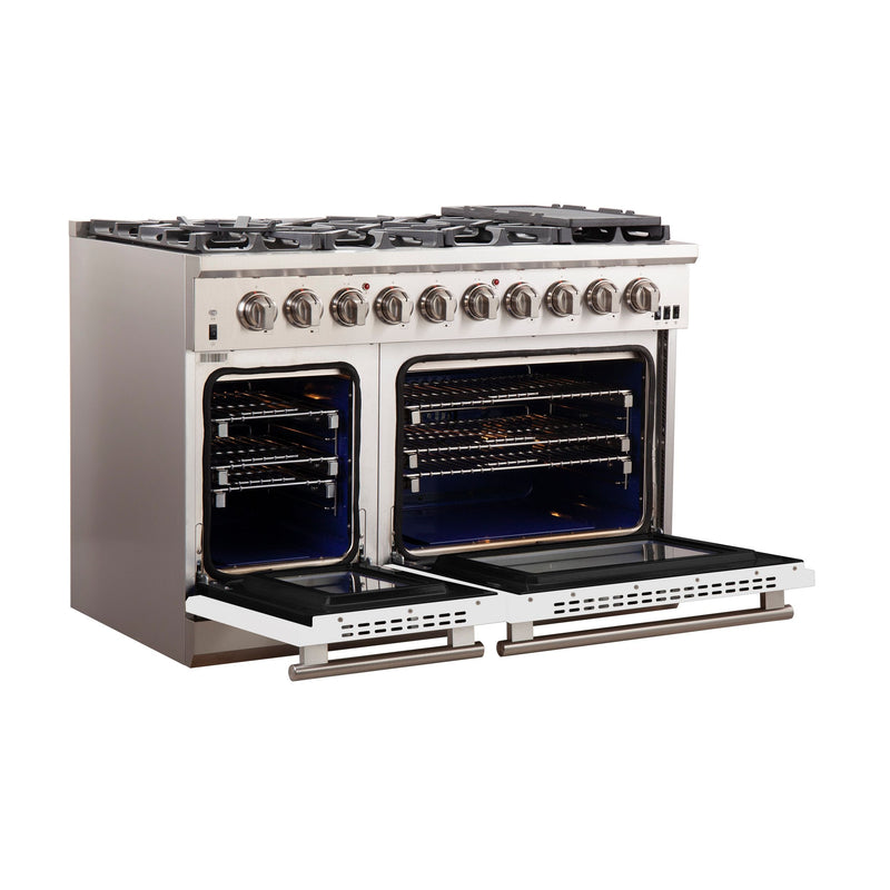 Forno 48" Capriasca Gas Range with 8 Gas Burners and Convection Oven in Stainless Steel with White Door (FFSGS6260-48WHT)