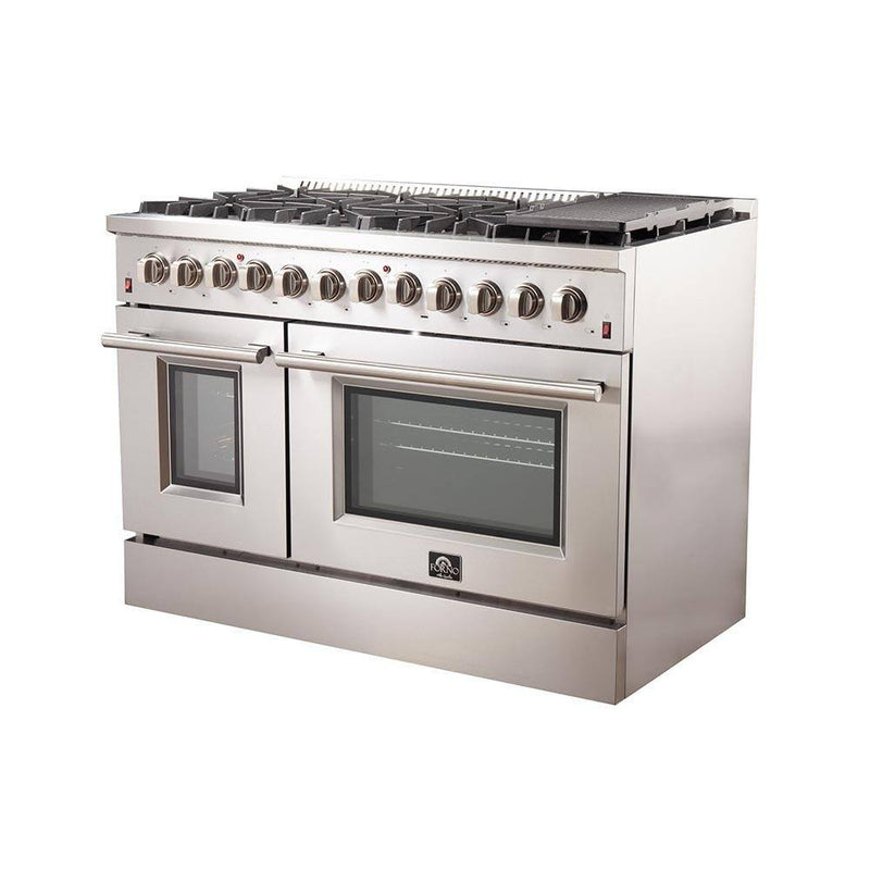 Forno 48" Galiano Dual Fuel Range - Gas Cooktop with 240v Electric Oven - 8 Burners, Griddle, and Double Oven (FFSGS6156-48)