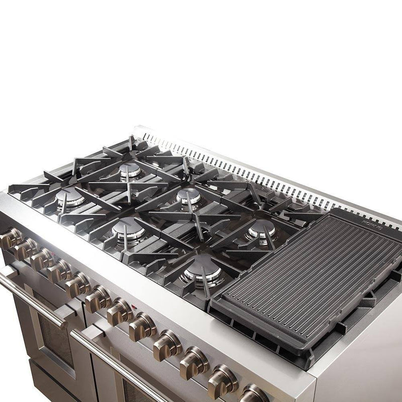 Forno 48" Galiano Dual Fuel Range - Gas Cooktop with 240v Electric Oven - 8 Burners, Griddle, and Double Oven (FFSGS6156-48)