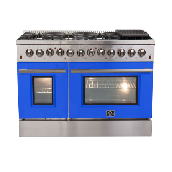 Forno 48" Galiano Dual Fuel Range with 8 Gas Burners and 240v Electric Oven in Stainless Steel with Blue Door (FFSGS6156-48BLU)