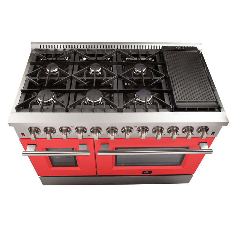 Forno 48" Galiano Dual Fuel Range with 8 Gas Burners and 240v Electric Oven in Stainless Steel with Door (FFSGS6156-48RED)