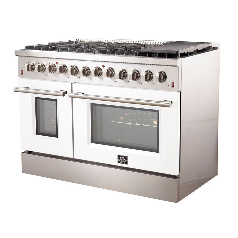 Forno 48" Galiano Dual Fuel Range with 8 Gas Burners and 240v Electric Oven in Stainless Steel with White Door (FFSGS6156-48WHT)