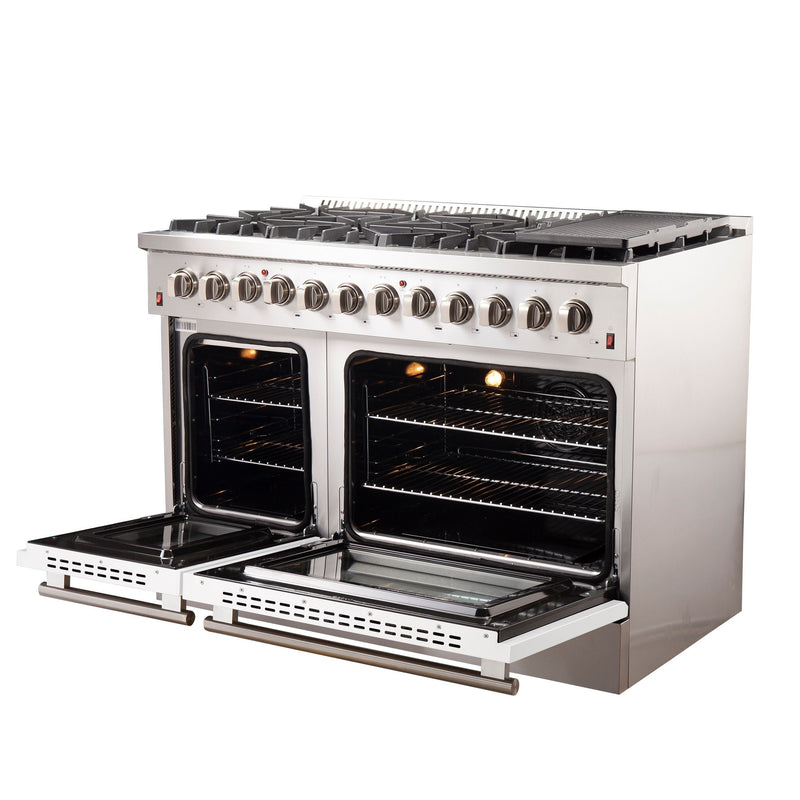 Forno 48" Galiano Dual Fuel Range with 8 Gas Burners and 240v Electric Oven in Stainless Steel with White Door (FFSGS6156-48WHT)