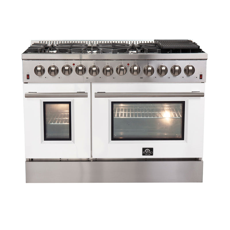 Forno 48" Galiano Dual Fuel Range with 8 Gas Burners and 240v Electric Oven in Stainless Steel with White Door (FFSGS6156-48WHT)