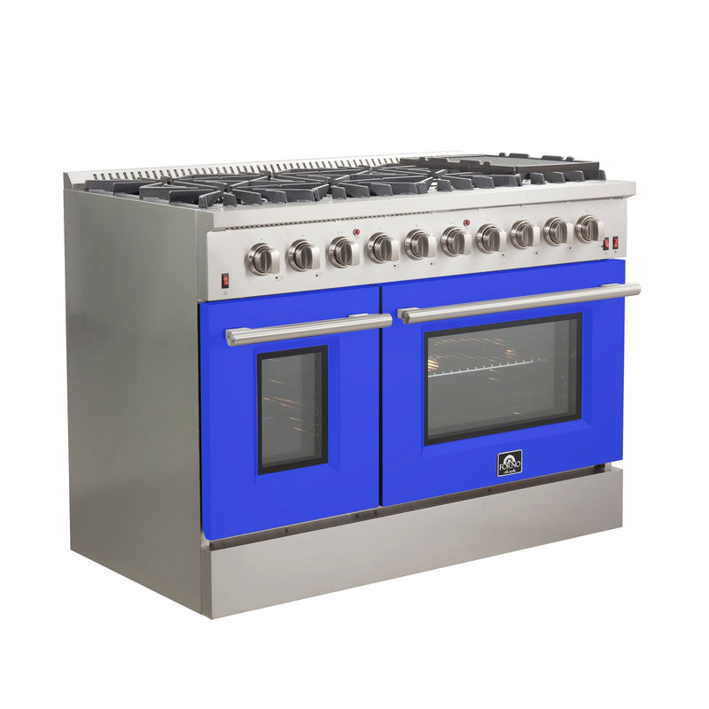 Forno 48" Galiano Gas Range with 8 Gas Burners and Convection Oven in Stainless Steel with Blue Door (FFSGS6244-48BLU)