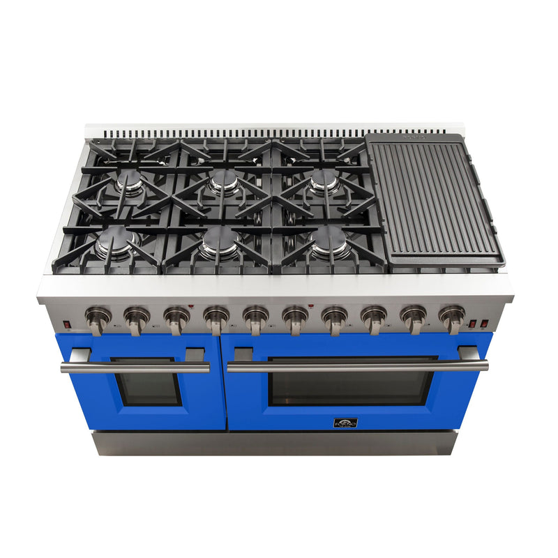 Forno 48" Galiano Gas Range with 8 Gas Burners and Convection Oven in Stainless Steel with Blue Door (FFSGS6244-48BLU)