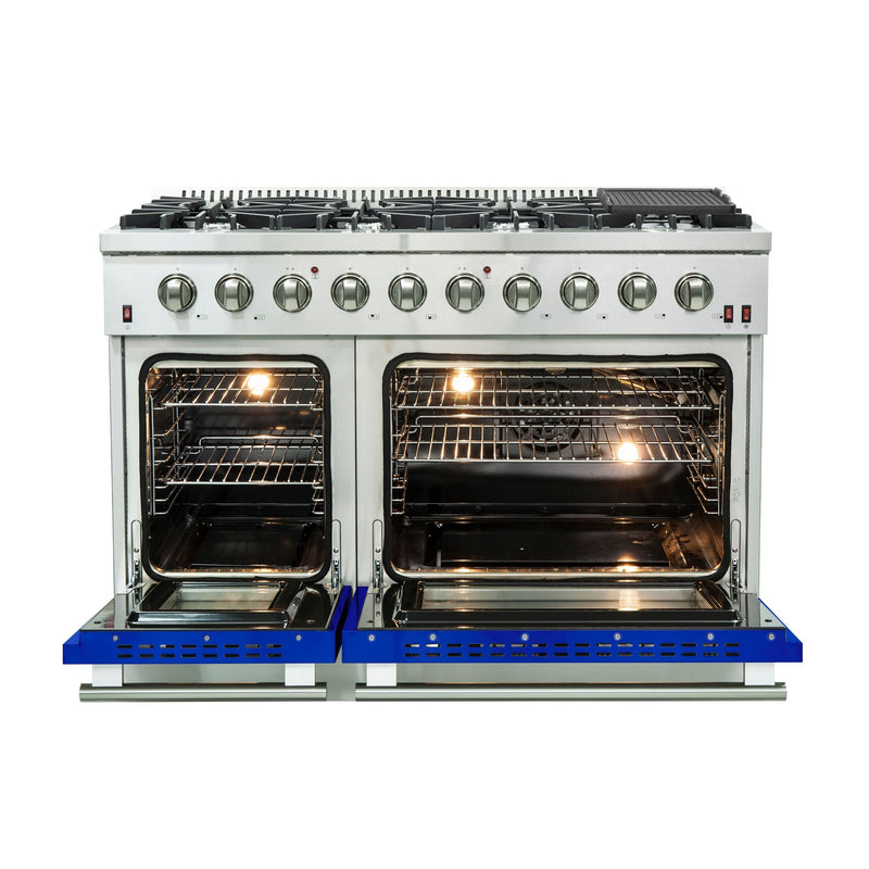 Forno 48" Galiano Gas Range with 8 Gas Burners and Convection Oven in Stainless Steel with Blue Door (FFSGS6244-48BLU)