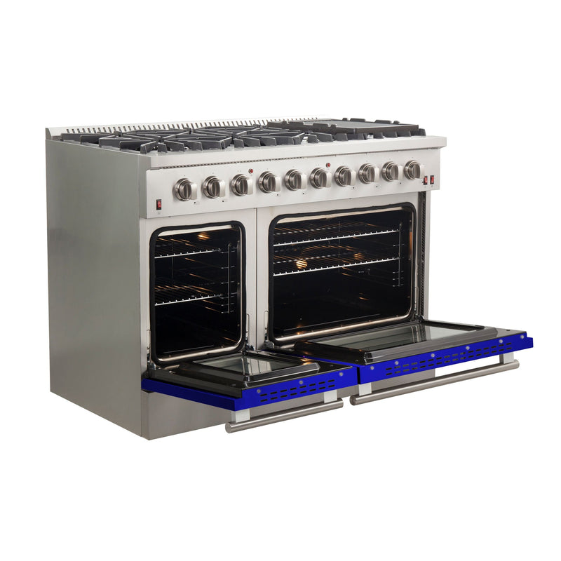 Forno 48" Galiano Gas Range with 8 Gas Burners and Convection Oven in Stainless Steel with Blue Door (FFSGS6244-48BLU)