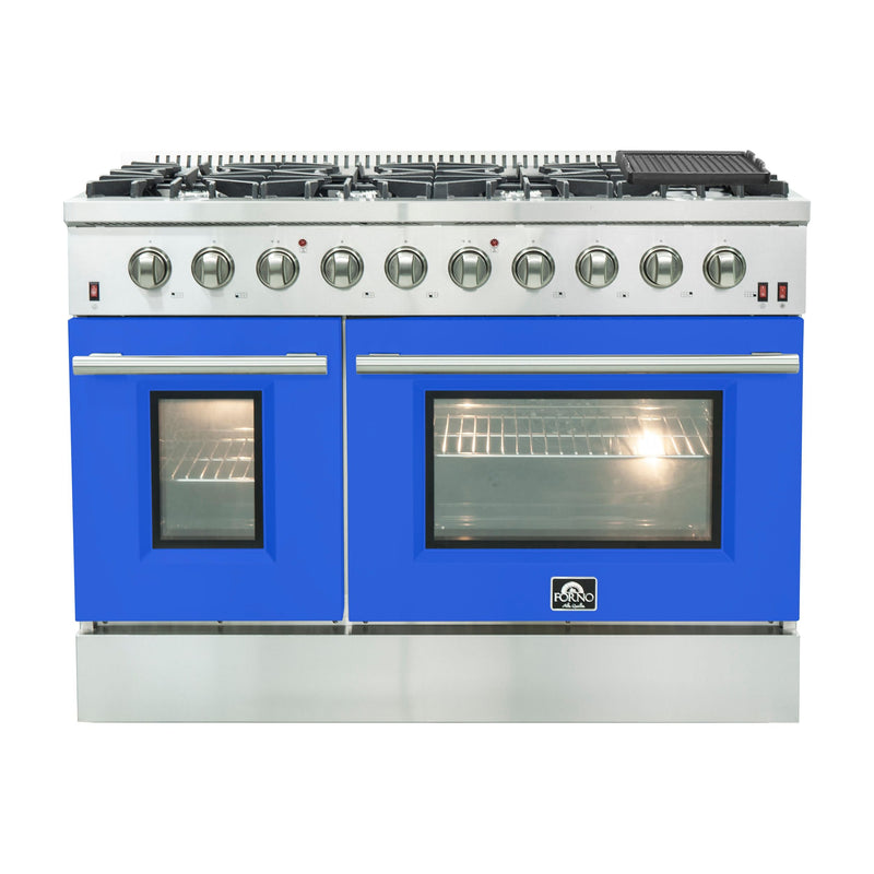 Forno 48" Galiano Gas Range with 8 Gas Burners and Convection Oven in Stainless Steel with Blue Door (FFSGS6244-48BLU)