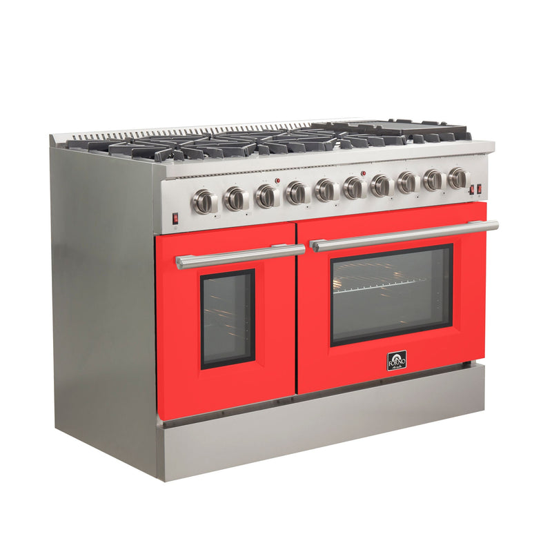 Forno 48" Galiano Gas Range with 8 Gas Burners and Convection Oven in Stainless Steel with Red Door (FFSGS6244-48RED)