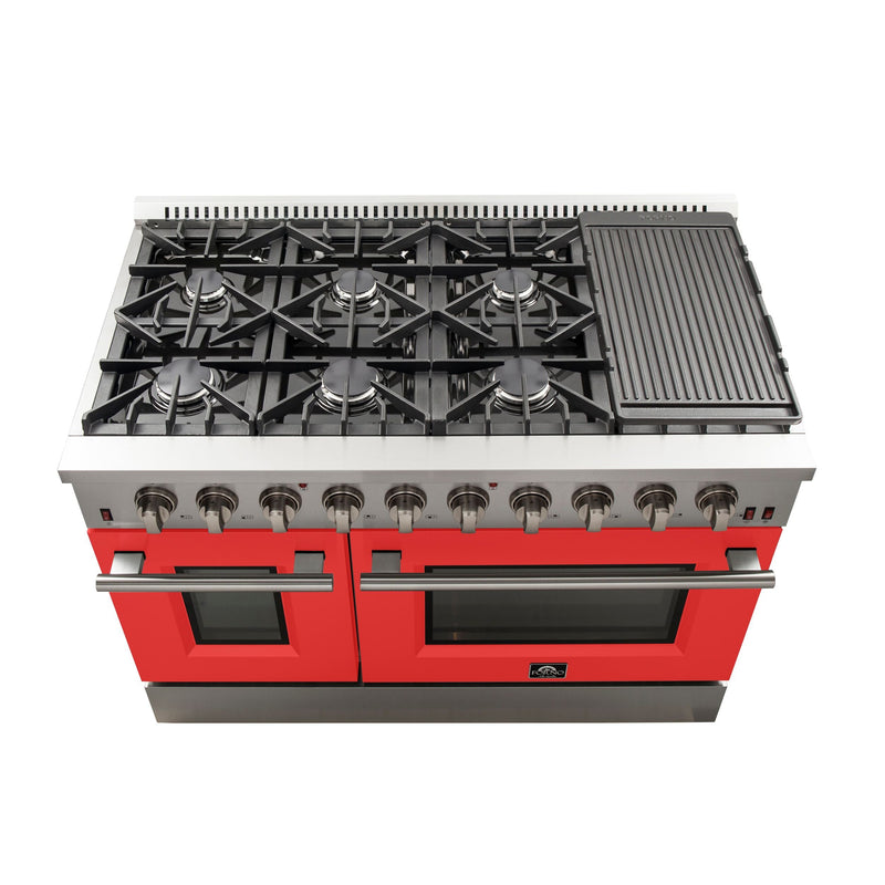 Forno 48" Galiano Gas Range with 8 Gas Burners and Convection Oven in Stainless Steel with Red Door (FFSGS6244-48RED)