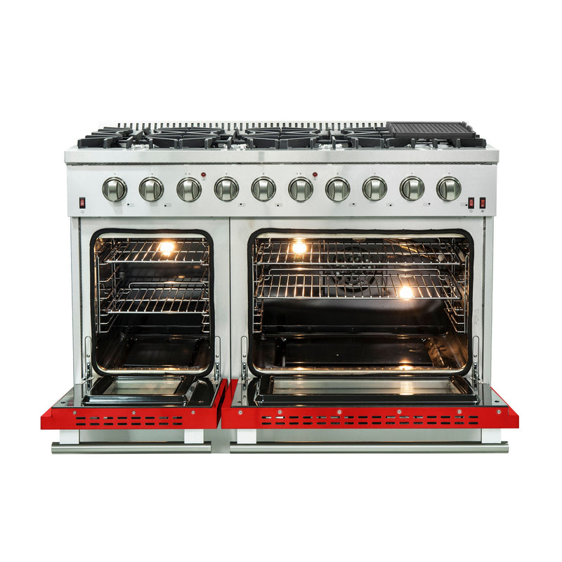 Forno 48" Galiano Gas Range with 8 Gas Burners and Convection Oven in Stainless Steel with Red Door (FFSGS6244-48RED)