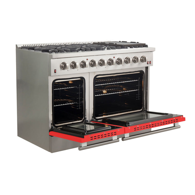 Forno 48" Galiano Gas Range with 8 Gas Burners and Convection Oven in Stainless Steel with Red Door (FFSGS6244-48RED)