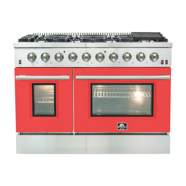 Forno 48" Galiano Gas Range with 8 Gas Burners and Convection Oven in Stainless Steel with Red Door (FFSGS6244-48RED)