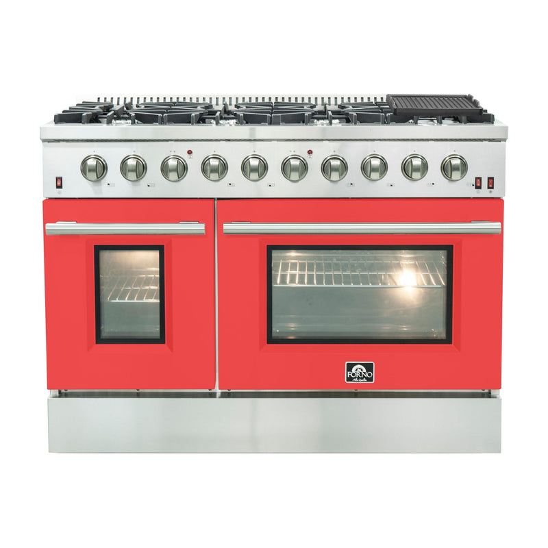 Forno 48" Galiano Gas Range with 8 Gas Burners and Convection Oven in Stainless Steel with Red Door (FFSGS6244-48RED)