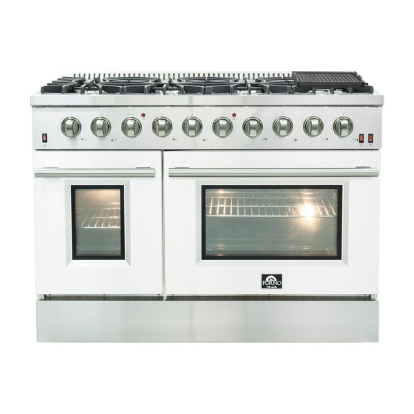 Forno 48" Galiano Gas Range with 8 Gas Burners and Convection Oven in Stainless Steel with White Door (FFSGS6244-48WHT)