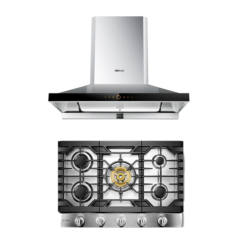 Fotile 2-Piece Appliance Package - 30" Gas Cooktop & Wall Mount Range Hood in Stainless Steel