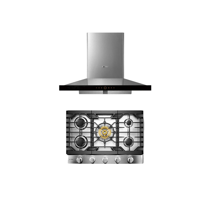 Fotile 2-Piece Appliance Package - 30" Gas Cooktop & Wall Mount Range Hood in Stainless Steel