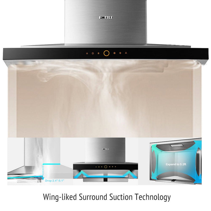 Fotile Perimeter Vent Series 36-inch 900 CFM Wall Mount Range Hood with LED light and Touchscreen in Stainless Steel (EMS9018)