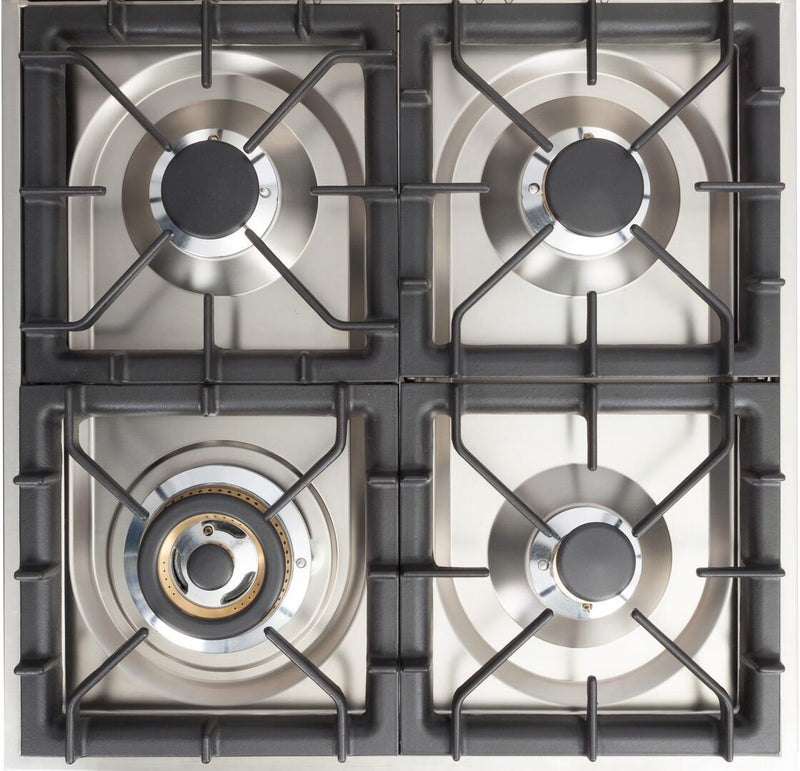 ILVE 24" Nostalgie - Dual Fuel Range with 4 Sealed Burners - 2.44 cu. ft. Oven - Brass Trim in Stainless Steel (UPN60DMPI)