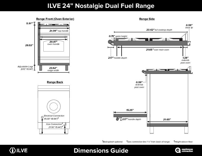 ILVE 24" Nostalgie - Dual Fuel Range with 4 Sealed Burners - 2.44 cu. ft. Oven - Bronze Trim in Glossy Black (UPN60DMPNY)