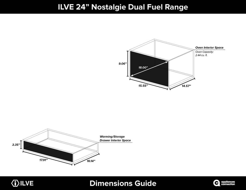 ILVE 24" Nostalgie - Dual Fuel Range with 4 Sealed Burners - 2.44 cu. ft. Oven - Bronze Trim in Glossy Black (UPN60DMPNY)