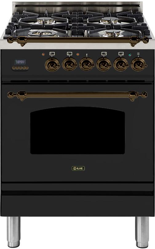 ILVE 24" Nostalgie - Dual Fuel Range with 4 Sealed Burners - 2.44 cu. ft. Oven - Bronze Trim in Matte Graphite (UPN60DMPMY)