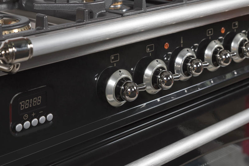 ILVE 24" Nostalgie - Dual Fuel Range with 4 Sealed Burners - 2.44 cu. ft. Oven - Chrome Trim in Glossy Black (UPN60DMPNX)