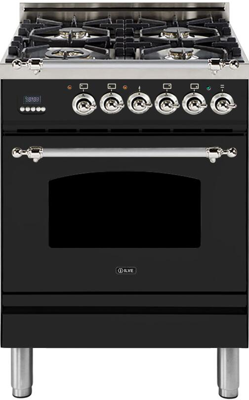 ILVE 24" Nostalgie - Dual Fuel Range with 4 Sealed Burners - 2.44 cu. ft. Oven - Chrome Trim in Matte Graphite (UPN60DMPMX)