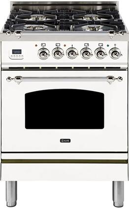 ILVE 24" Nostalgie - Dual Fuel Range with 4 Sealed Burners - 2.44 cu. ft. Oven - Chrome Trim in White (UPN60DMPBX)