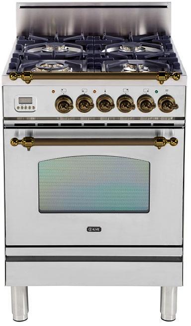 ILVE 24" Nostalgie Gas Range in Stainless Steel with Bronze Trim (UPN60DVGGIY)