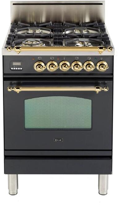 ILVE 24" Nostalgie Gas Range with 4 Brass Sealed Burners - 2.4 cu. ft. Oven - Brass Trim in Matte Graphite (UPN60DVGGM)