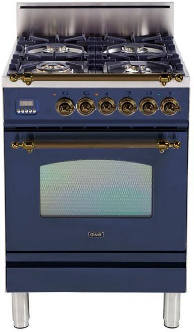 ILVE 24" Nostalgie Gas Range with 4 Semi-Sealed Burners in Midnight Blue with Bronze Trim (UPN60DVGGBLY)