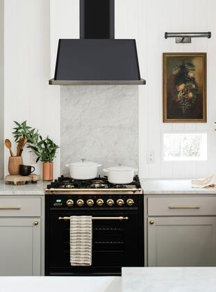 ILVE 30" Majestic Glossy Black Wall Mount Range Hood with 600 CFM Blower - Auto-off Function (UAM76BK)